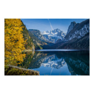 Fall Dachstein Mountain Reflecting in Gosausee Lak Poster
