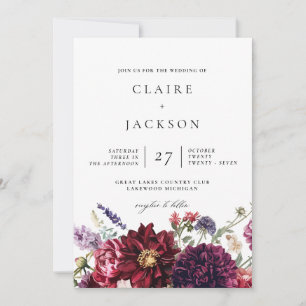Fall Dahlias Modern Wedding Invitation 