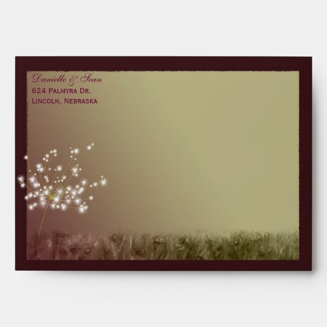 Fall Dandelion Merlot Wedding Pre Addressed Envelopes (Front)