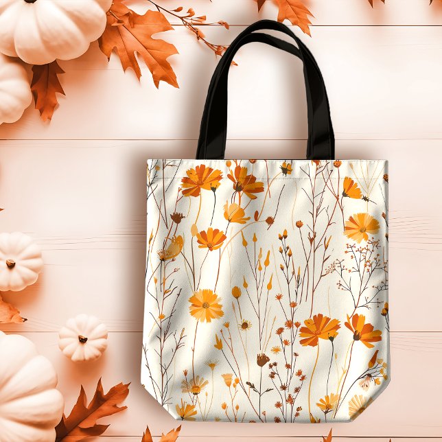 Fall Delicate Orange Wildflowers on Cream  Tote Bag (Creator Uploaded)