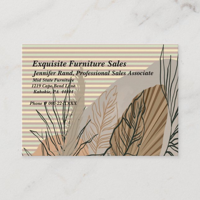 Fall Design with Stripes, Leaves & Plants Business Card (Front)