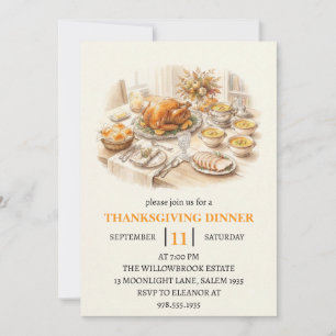 Fall dinner party thanksgiving holiday invitation