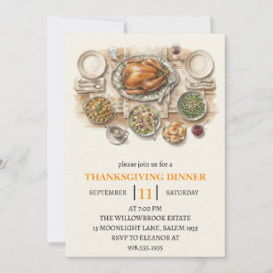 Fall dinner party thanksgiving holiday invitation