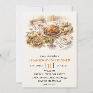 Fall dinner party thanksgiving holiday invitation