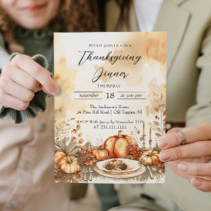 Fall Dinner Table and Pumpkins Thanksgiving  Invitation