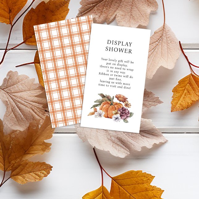 Fall Display Baby Shower Enclosure Card (Fall Display Shower Enclosure Card for Baby Shower Bridal Shower Pumpkins Orange and White Pattern)