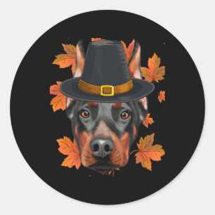 Fall Doberman Pinscher Pilgrim Thanksgiving Classic Round Sticker