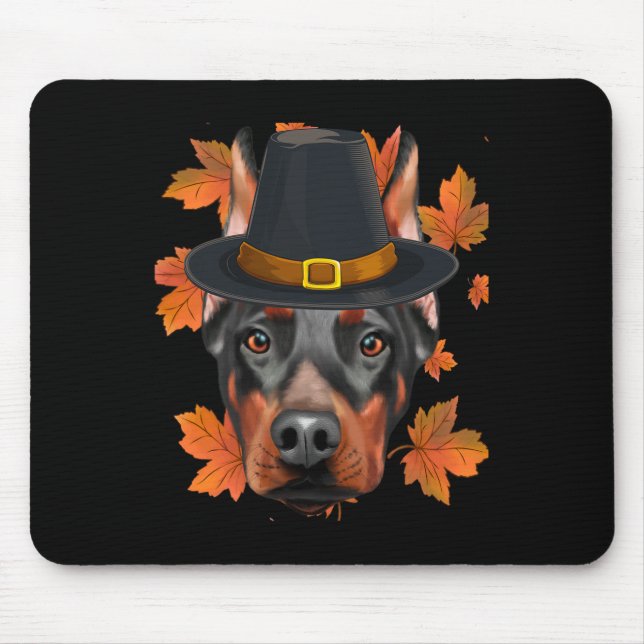 Fall Doberman Pinscher Pilgrim Thanksgiving  Mouse Pad (Front)