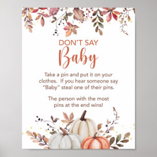 Fall Don't Say Baby Shower Game Sign Pumpkins