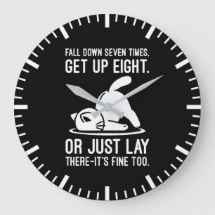 Fall Down Seven Times - Cute Funny Cat Motivation Large Clock