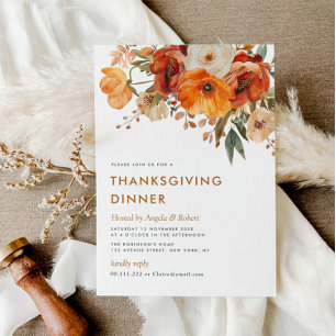 fall earthtone floral thanksgiving dinner invitation