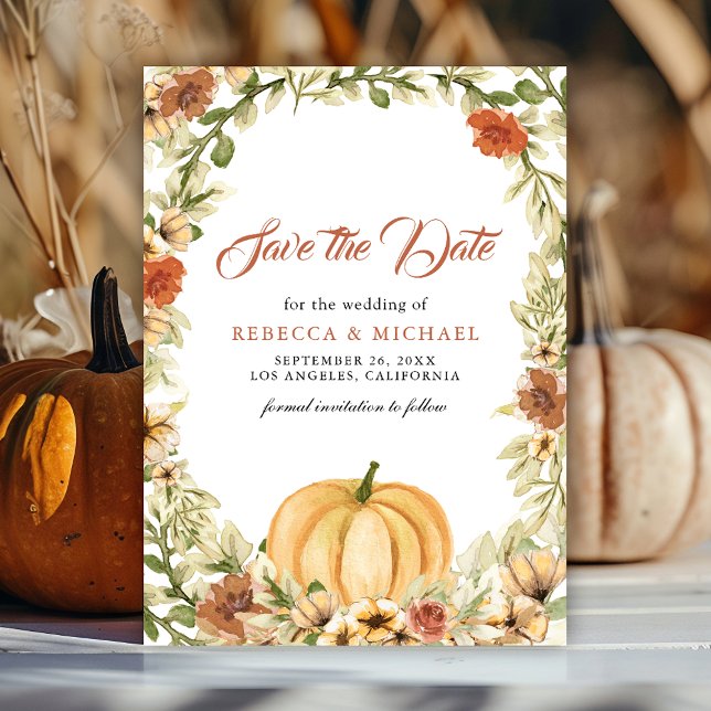 Fall Earthy Floral Pumpkin Wedding Save The Date (Creator Uploaded)