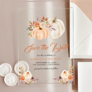 Fall Earthy Floral Pumpkin Wedding Save the Date Acrylic Invitations