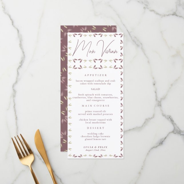 Fall Elegant Autumn Leaf Wedding Dinner Menu Card (Front/Back In Situ)