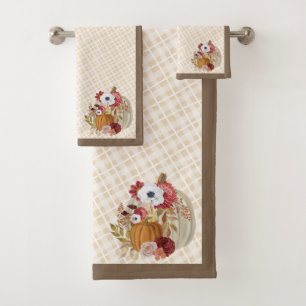 Fall Elegant Pumpkin Watercolor Thanksgiving Bath Towel Set