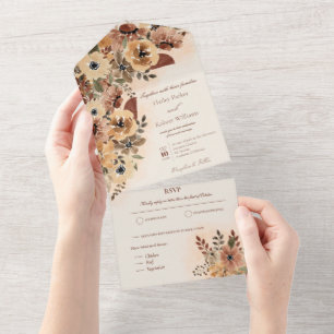 Fall Elegant Watercolor Floral Wedding  All In All In One Invitation