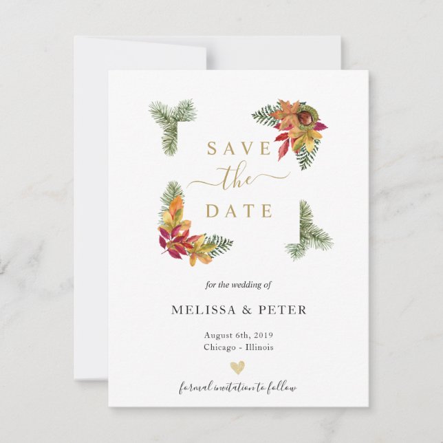 Fall elegant wedding save the date announcement (Front)