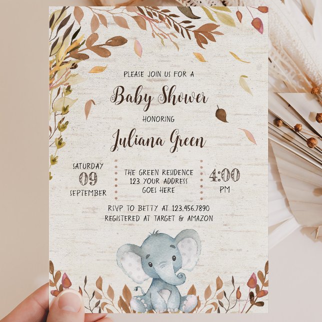 Fall Elephant Baby Shower Invitation (Creator Uploaded)