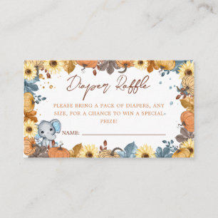 Fall Elephant Pumpkin Baby Shower Diaper Raffle Enclosure Card