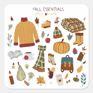 Fall Essentials Digital Drawing Square Sticker