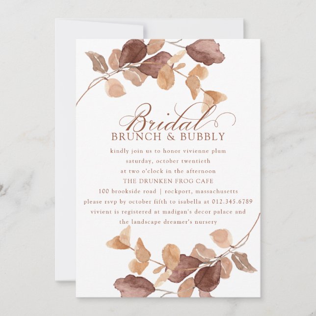 Fall Eucalyptus Leaves Bridal Brunch Bubbly Invitation (Front)