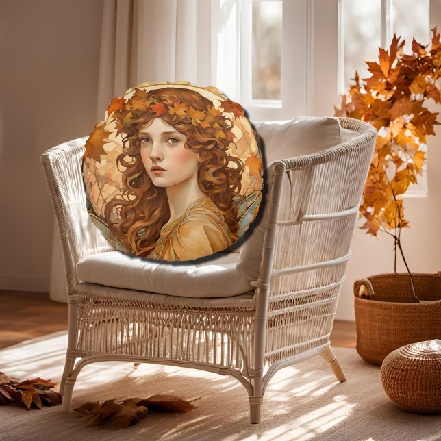 Fall Fairy  - Art Nouveau   Round Cushion (Creator Uploaded)