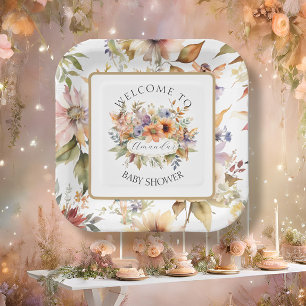 Fall Fairy Enchanted Floral Baby Girl Shower Paper Plate