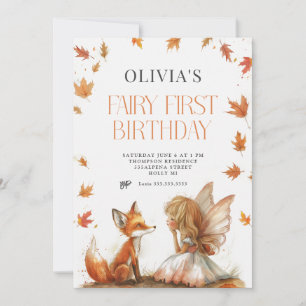 Fall Fairy First Birthday Invitation with a Fox