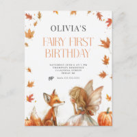 Fall Fairy First Birthday Invitation with a Fox