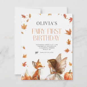 Fall Fairy First Birthday Invite with Fox Brunette