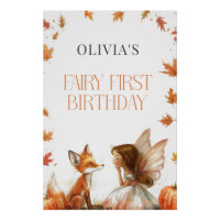 Fall Fairy First Birthday Invite with Fox Brunette