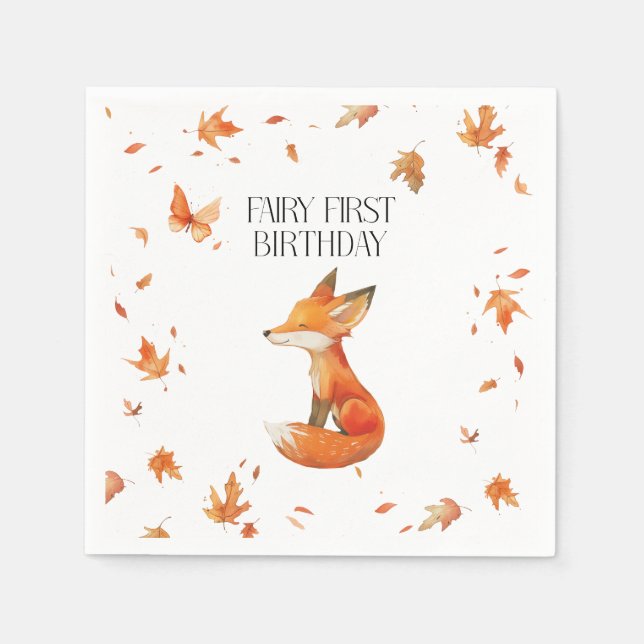 Fall Fairy First Birthday Thank You with a Fox Napkin (Front)