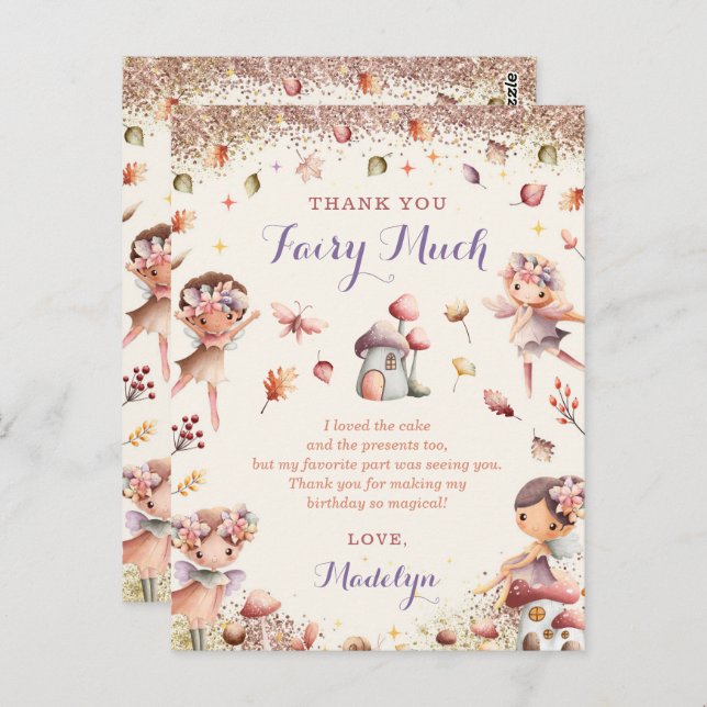 Fall Fairy Girl Birthday Thank You Post Card (Front/Back)