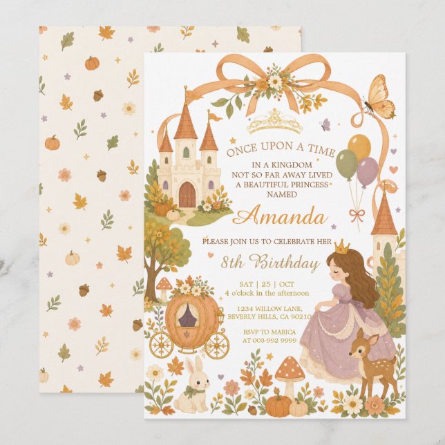 Fall Fairytale Princess Birthday Invitation (Front/Back)