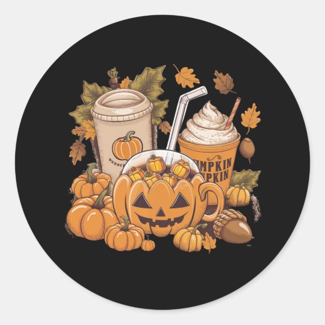Fall Family Halloween Thanksgiving Cute Autumn Classic Round Sticker (Front)