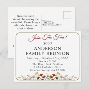 Fall Family Reunion Join The Fun Wildflower Rust Holiday Postcard