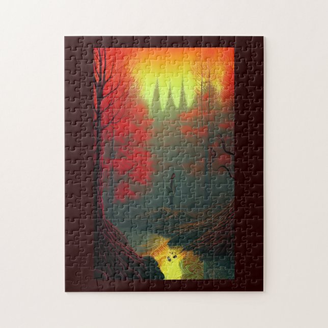 Fall fantasy world sword in soil fire trees jigsaw puzzle (Vertical)