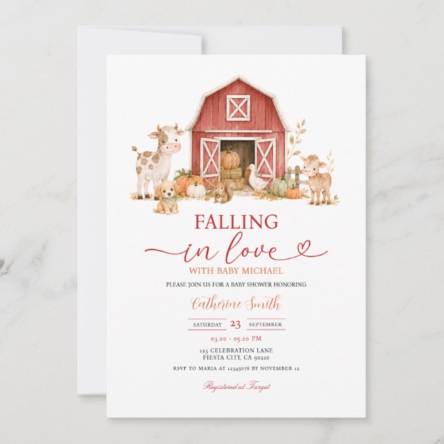 Fall Farm Animals Baby Shower Invitation (Front)