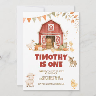 Fall Farm Animals Barnyard Boy 1st Birthday Invitation