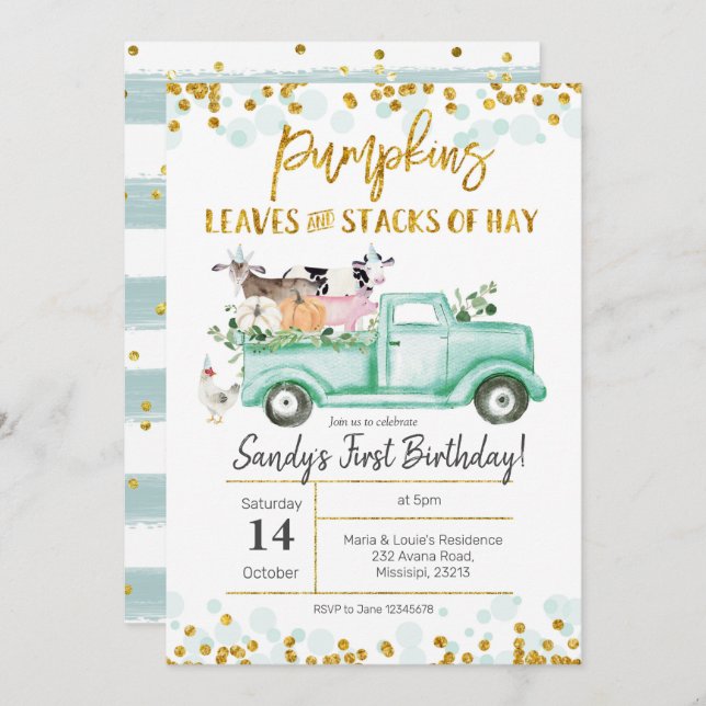 Fall Farm Pumpkin Truck Birthday Invitation (Front/Back)