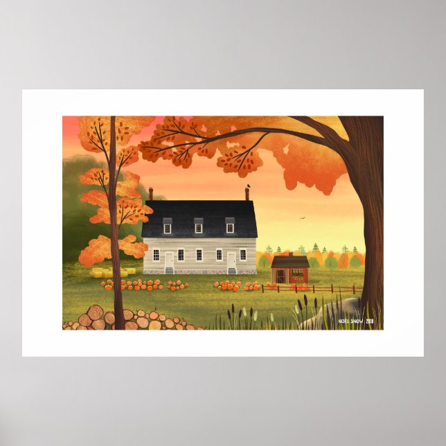 Fall Farmhouse Autumn Pumpkin Extra Large Print (Front)