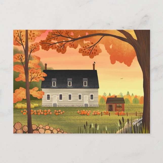 Fall Farmhouse Autumn Pumpkin Patch Postcard (Front)