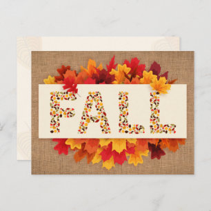 Fall Farmhouse Colourful Autumn Leaves on Burlap Postcard