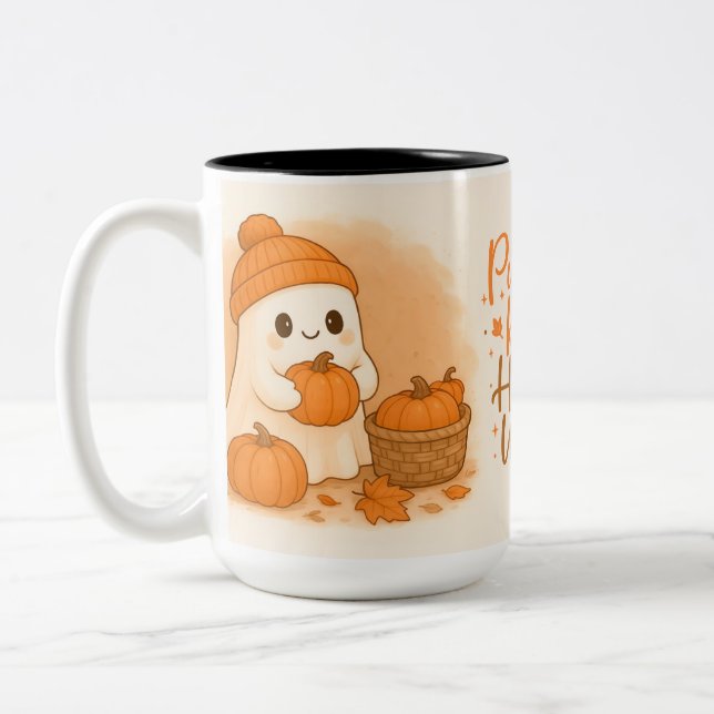 Fall Farmhouse Cute Ghost Coffee Mug Wrap | Autumn (Left)