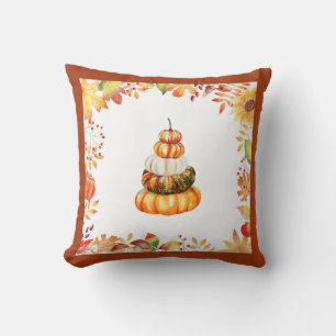 Fall Farmhouse Watercolor Pumpkins Cushion