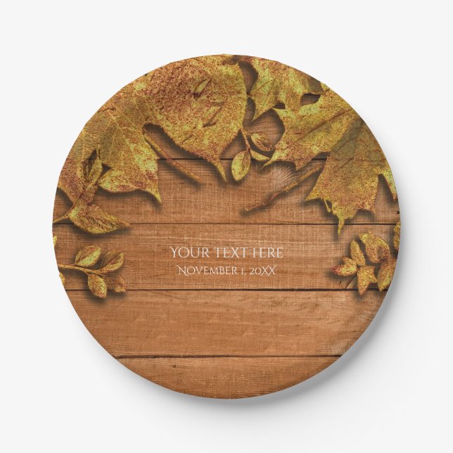 Fall Faux Gold Leaf Art Elegant Autumn Paper Plate (Front)