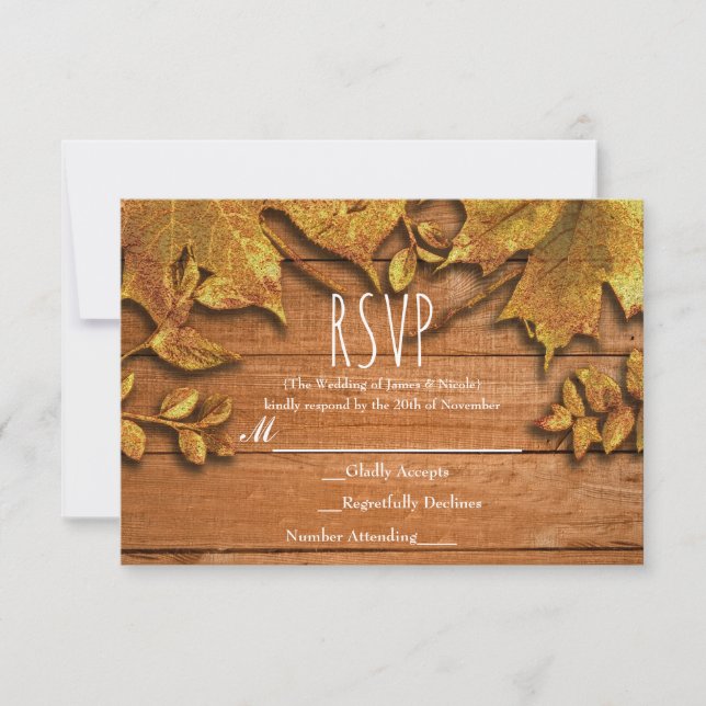 Fall Faux Gold Leaf Art Elegant Autumn RSVP (Front)