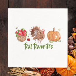 Fall Favourites Watercolor Apples Turkey Pumpkin Napkin