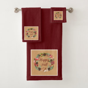 Fall fawn and nature with customisable text bath towel set