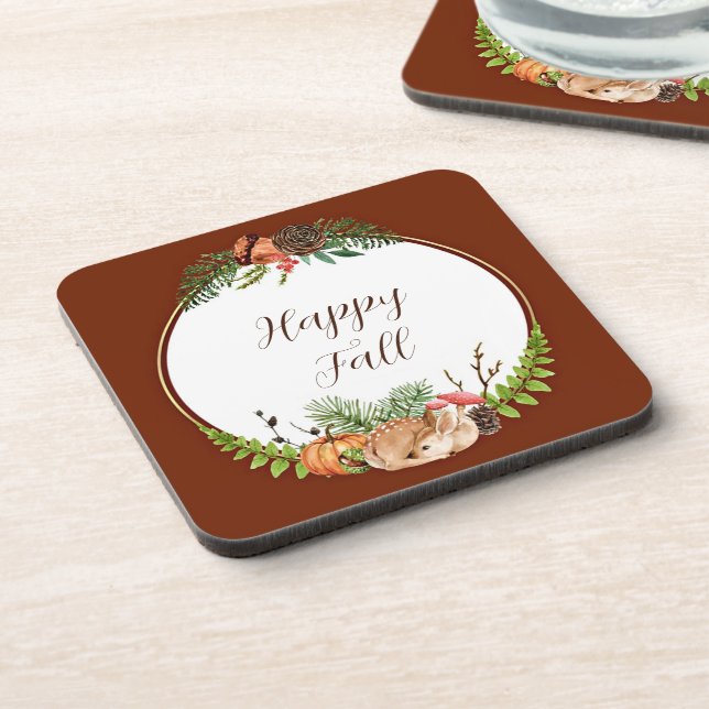 Fall fawn and nature with customisable text  coaster (Left Side)